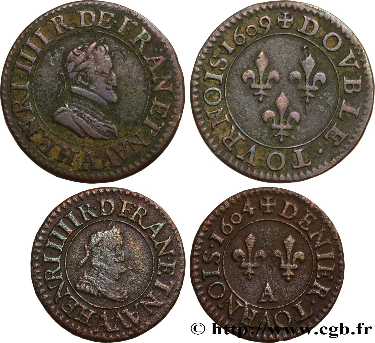 HENRY IV Lot de 2 monnaies royales n.d. s.l. BC+