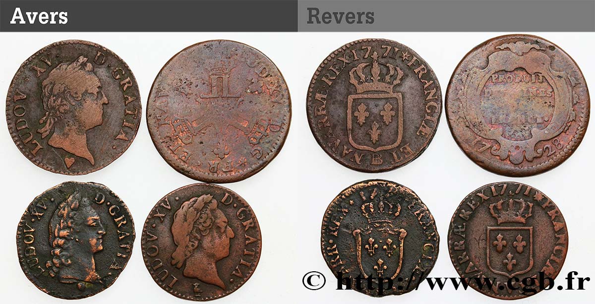 LOUIS XV THE BELOVED Lot de 4 monnaies royales n.d. Ateliers divers VF