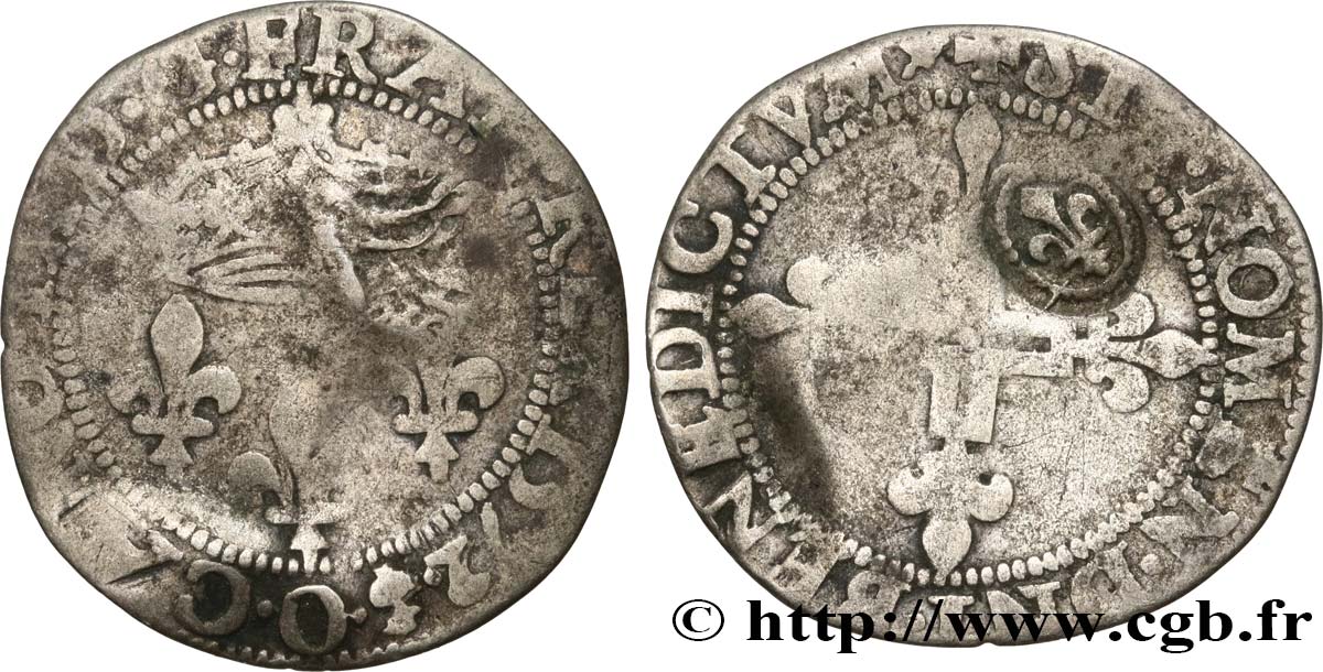 CHARLES IX Double sol parisis, 1er type, contremarquée d’un lis 1572 Riom TB+