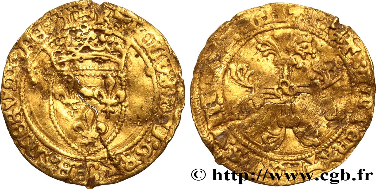 CHARLES VII LE BIEN SERVI / THE WELL-SERVED Demi-écu d or à la couronne ou demi-écu neuf 20/01/1447 Tours F
