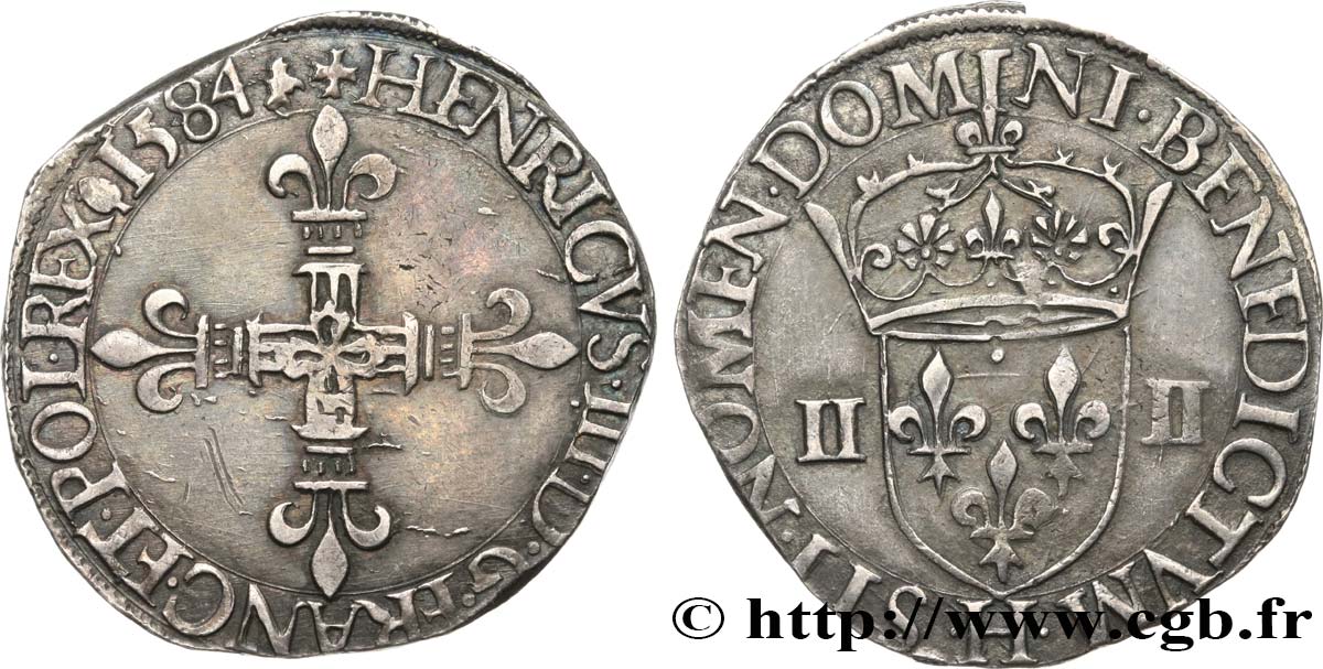 HENRY III Quart d écu, croix de face 1584 La Rochelle MBC+