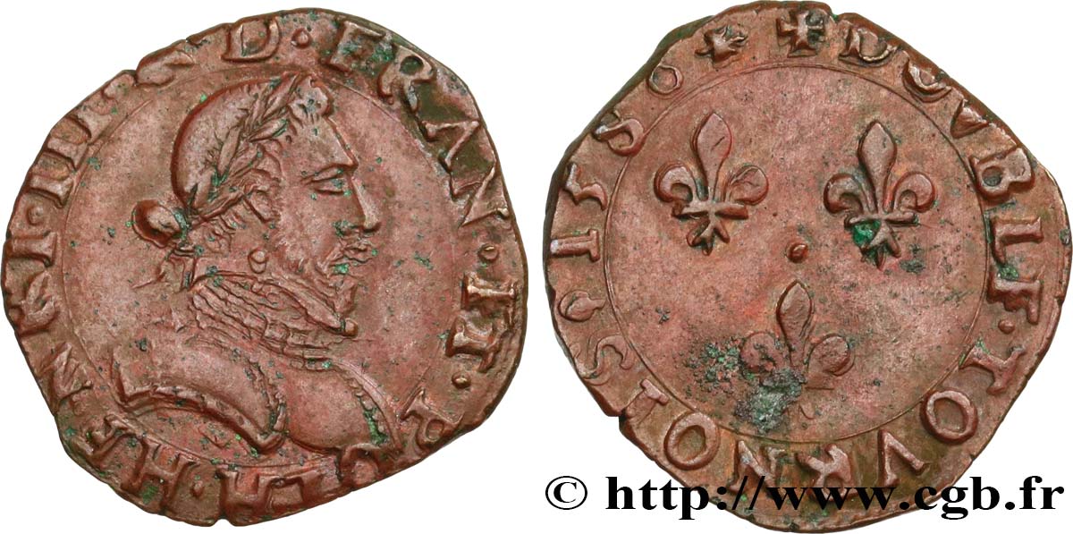 HENRI III Double tournois, 2e type de La Rochelle 1586 La Rochelle TTB+