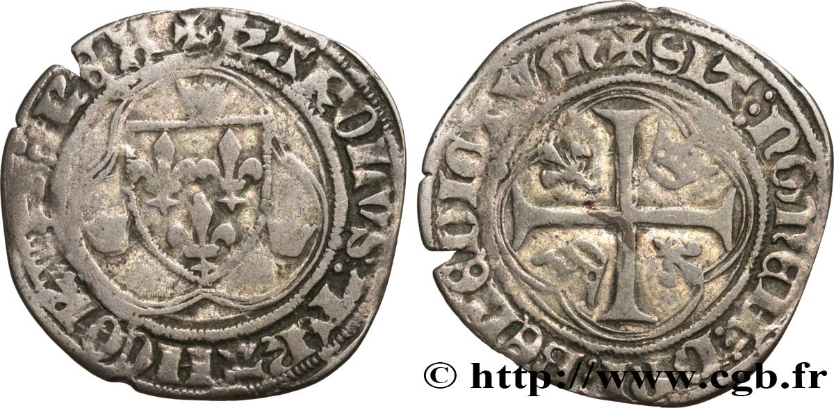 CHARLES VII LE VICTORIEUX Blanc à la couronne n.d. Angers TB+