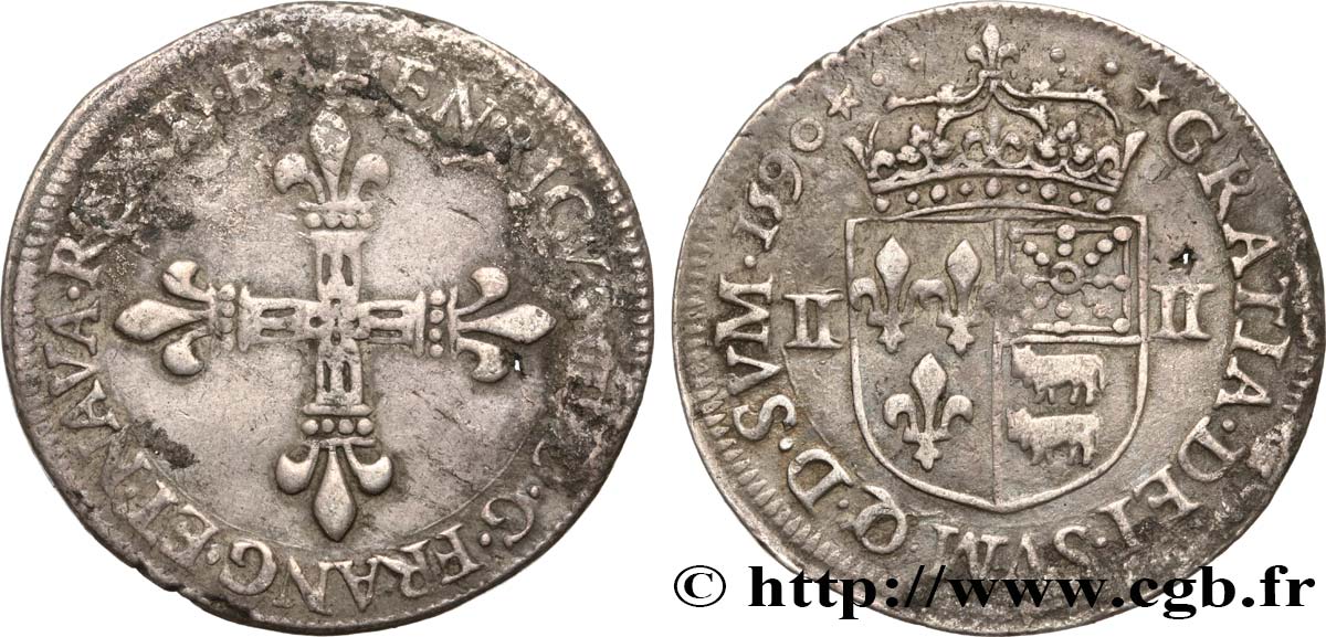 HENRY IV Quart d écu de Béarn 1590 Pau fSS/SS