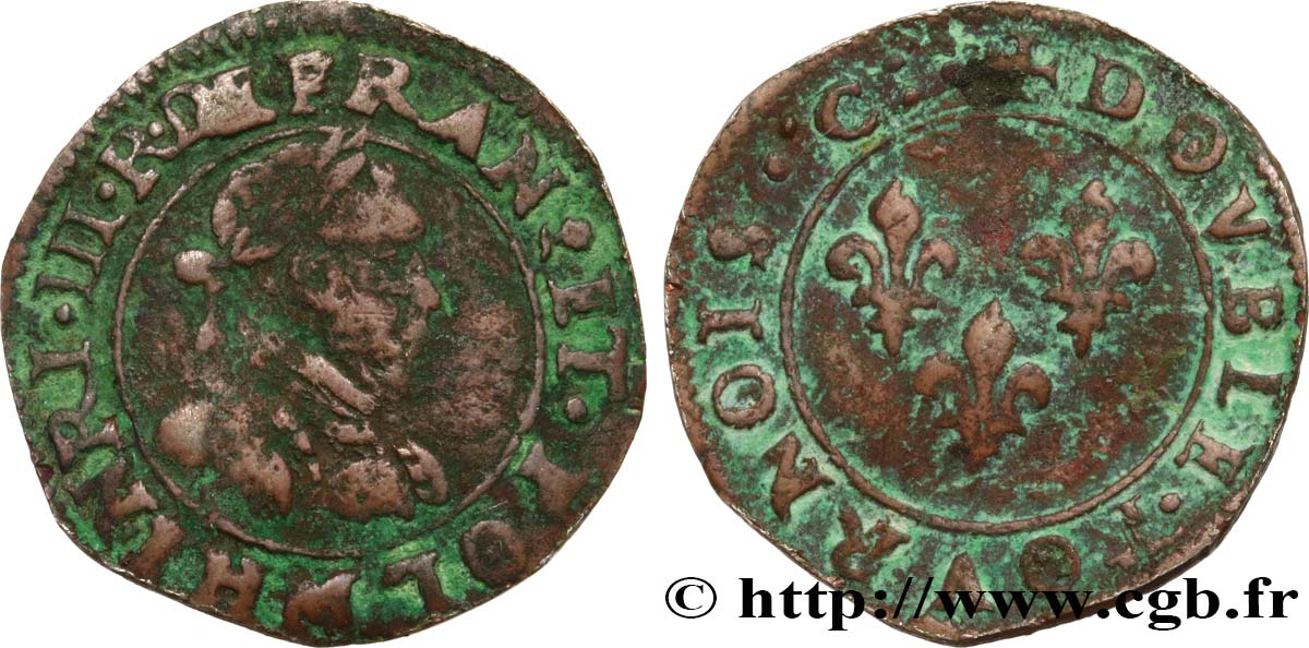 LIGUE. COINAGE AT THE NAME OF HENRY III Double tournois, type de Toulouse n.d. Toulouse q.BB