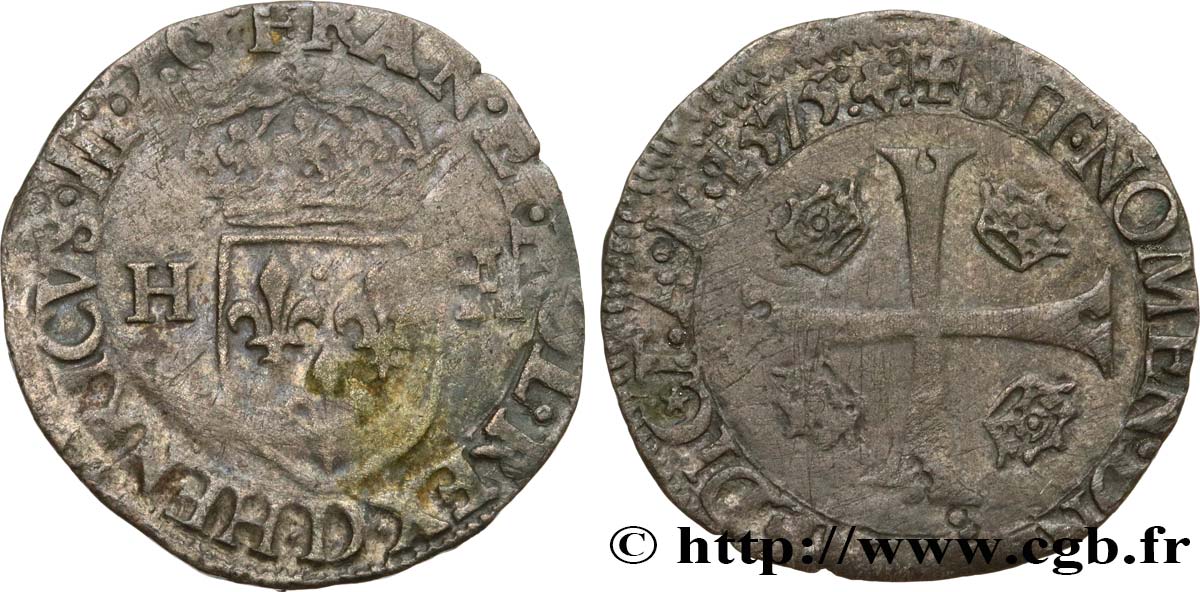 HENRI III Douzain aux deux H, 1er type 1575 Lyon TB