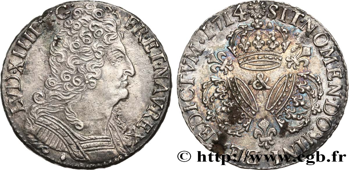 LOUIS XIV  THE SUN KING  Demi-écu aux trois couronnes 1714 Aix-en-Provence SPL/q.SPL