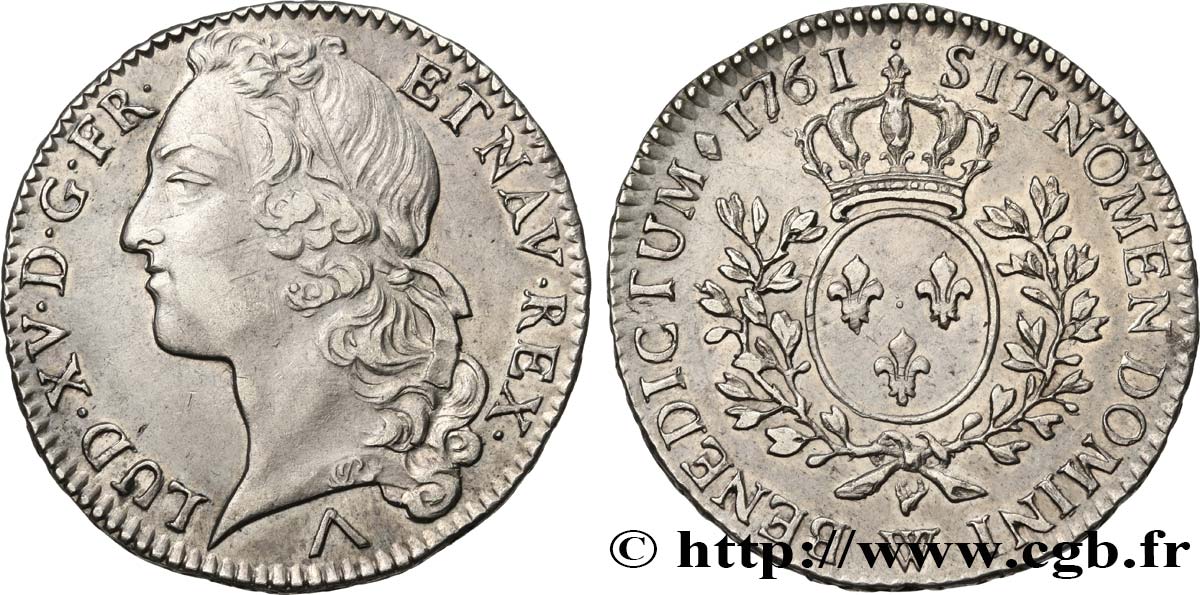 LOUIS XV  THE WELL-BELOVED  Demi-écu aux branches d’olivier, tête ceinte d’un bandeau 1761 Lille AU