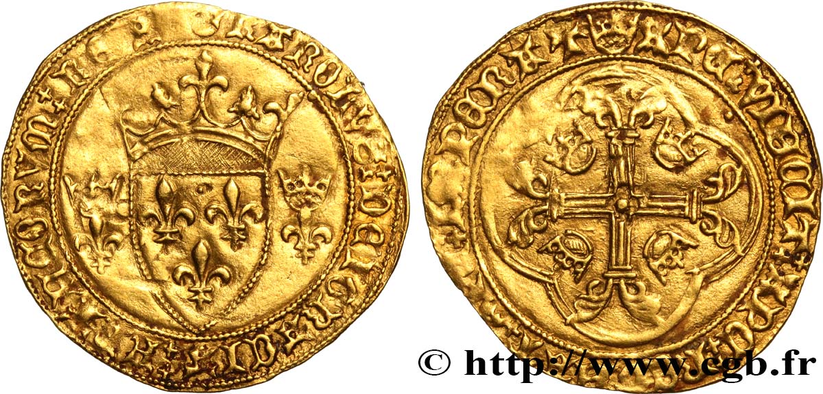 CHARLES VII  THE WELL SERVED  Écu d or à la couronne 3e type, ou écu neuf n.d. Montpellier q.SPL