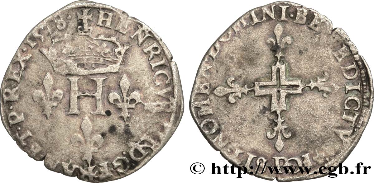 HENRI III Double sol parisis, 2e type 1578 Dijon TB+