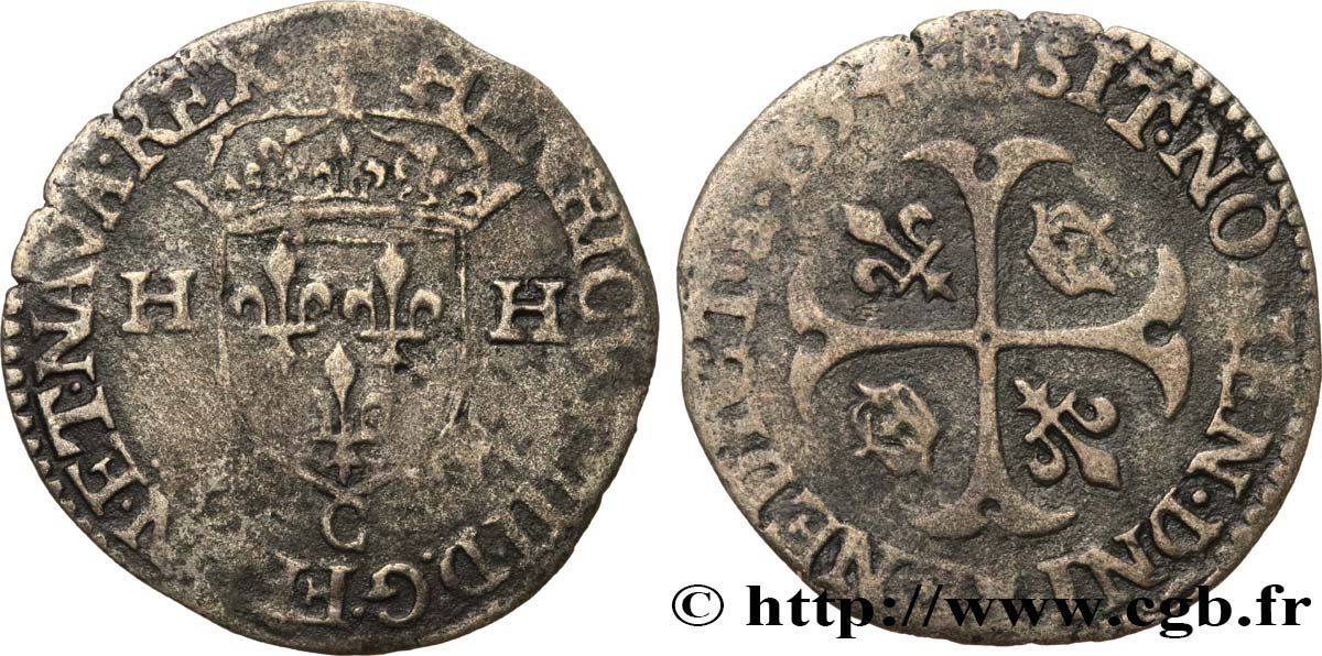 HENRY IV Douzain aux deux H, 2e type 1594 Saint-Lô BC