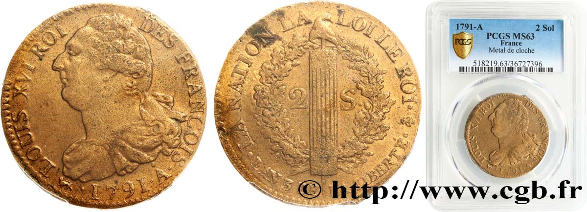 LOUIS XVI 2 sols dit  au faisceau , type FRANÇOIS 1791 Paris SC63
