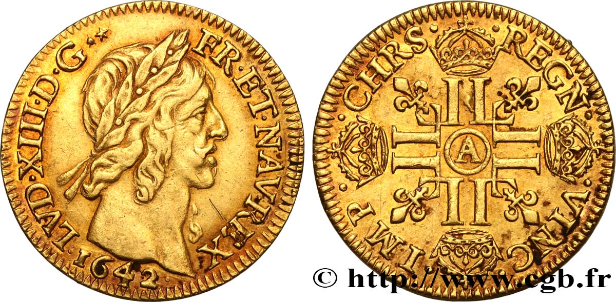 LOUIS XIII  Louis d or aux huit L (effigie de Jean Warin) 1642 Paris BB/q.SPL