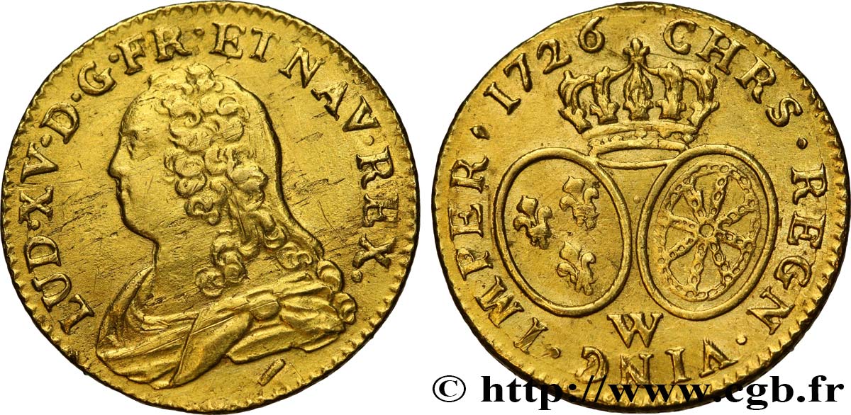 LOUIS XV DIT LE BIEN AIMÉ Louis d or aux écus ovales, buste habillé 1726 Lille TTB+