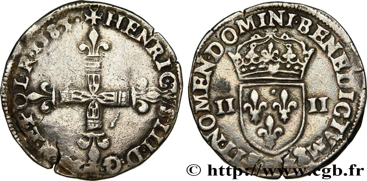 HENRY III Quart d écu, croix de face 1585 Bayonne VF