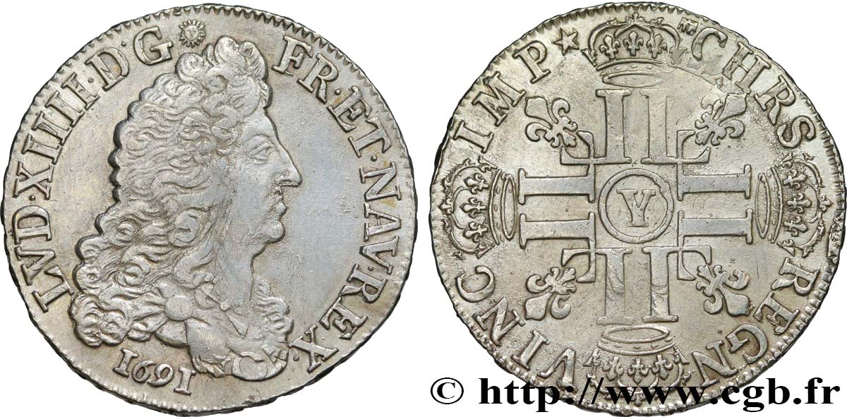 LOUIS XIV  THE SUN KING  Demi-écu aux huit L, 1er type 1691 Bourges q.SPL