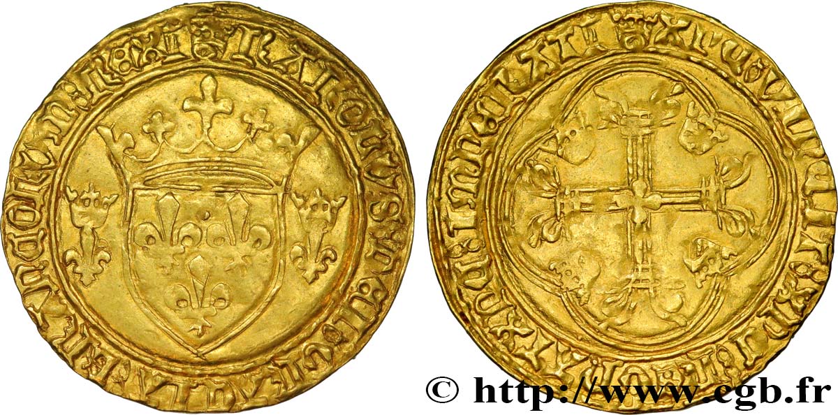 CHARLES VII  THE WELL SERVED  Écu d or à la couronne ou écu neuf 18/05/1450 Tours XF