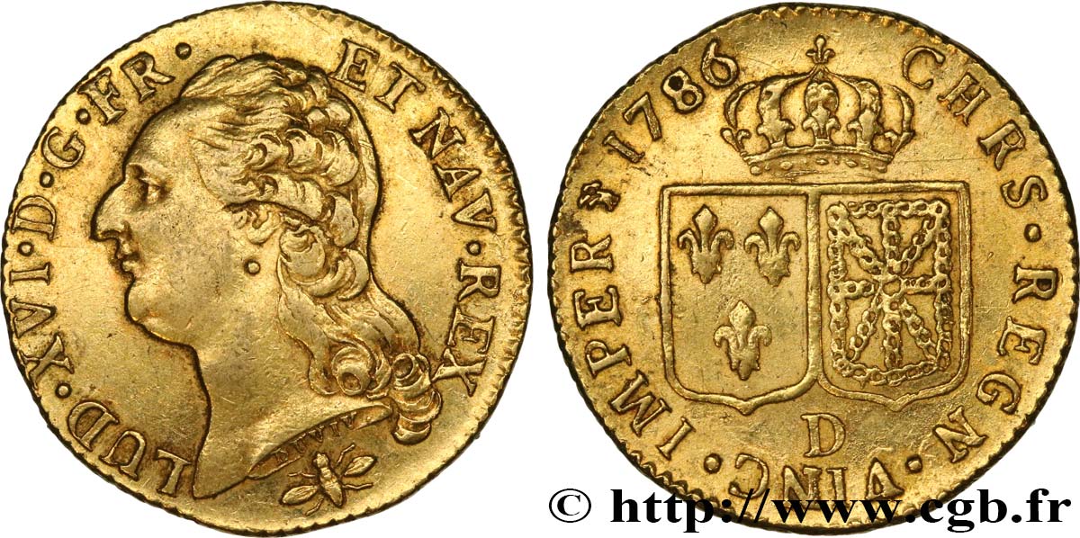 LOUIS XVI Louis d or aux écus accolés 1786 Lyon MBC+