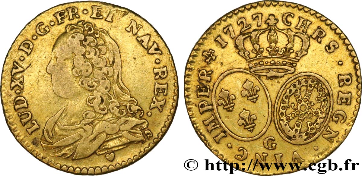 LOUIS XV  THE WELL-BELOVED  Demi-louis d or aux écus ovales, buste habillé 1727 Poitiers VF/XF