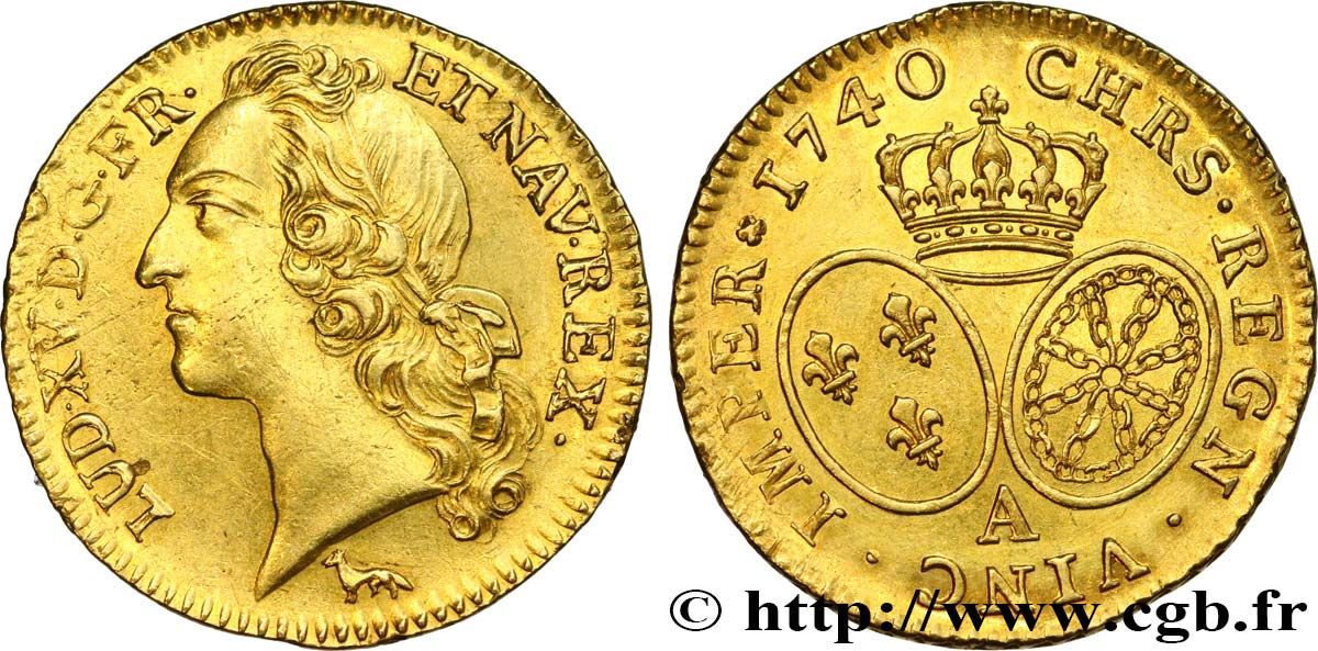 LOUIS XV  THE WELL-BELOVED  Louis d’or aux écus ovales, tête ceinte d’un bandeau 1740 Paris EBC
