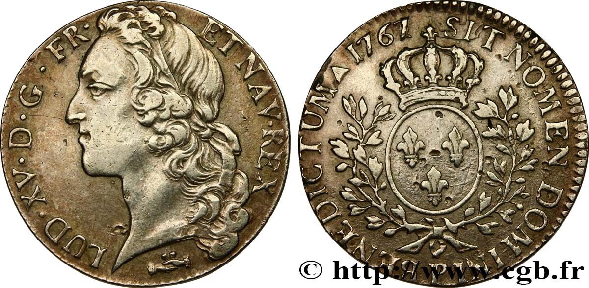 LOUIS XV  THE WELL-BELOVED  Demi-écu aux branches d’olivier, tête ceinte d’un bandeau 1767 Dijon MBC