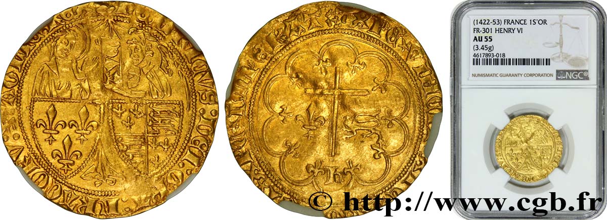 HENRY VI DE LANCASTRE - ROI DE FRANCE (1422-1453) - ROI D ANGLETERRE (1422-1461) et (1470-1471) Salut d or n.d. Troyes SUP