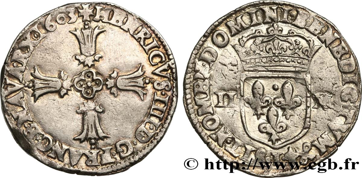 HENRY IV Quart d écu, croix feuillue de face 1603 Bayonne SS