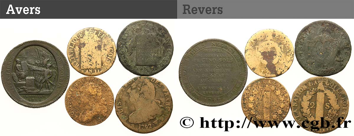 LOTS Lot de cinq monnaies de la Révolution française n.d. s.l. fS