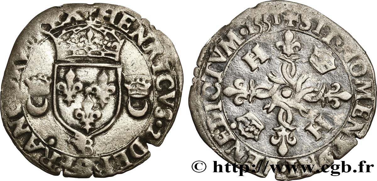 HENRI II Douzain aux croissants 1551 Rouen TB+