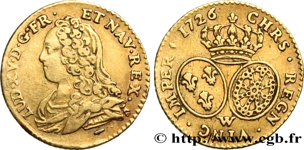 LOUIS XV THE BELOVED Demi-louis d or aux écus ovales, buste habillé 1726 Lille VF