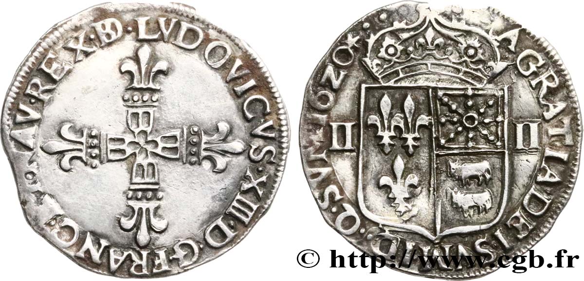 LOUIS XIII LE JUSTE Quart d écu de Béarn 1620 Morlaàs TTB+