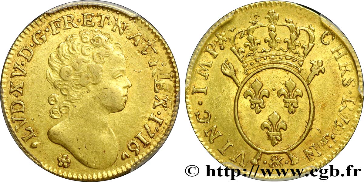 LOUIS XV THE BELOVED Louis d or aux insignes 1716 Aix-en-Provence AU55