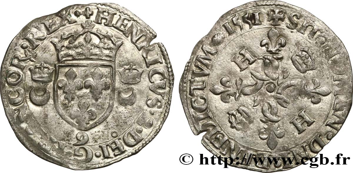 HENRI II Douzain aux croissants 1551 Rennes TTB