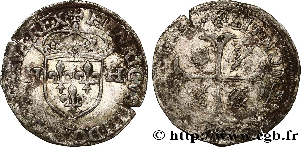 HENRI IV LE GRAND Douzain aux deux H, 2e type 1593 Saint-Lô TB+/TB