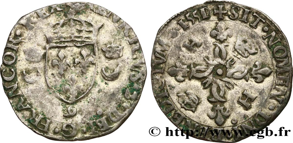 HENRI II Douzain aux croissants 1551 Rennes TB+