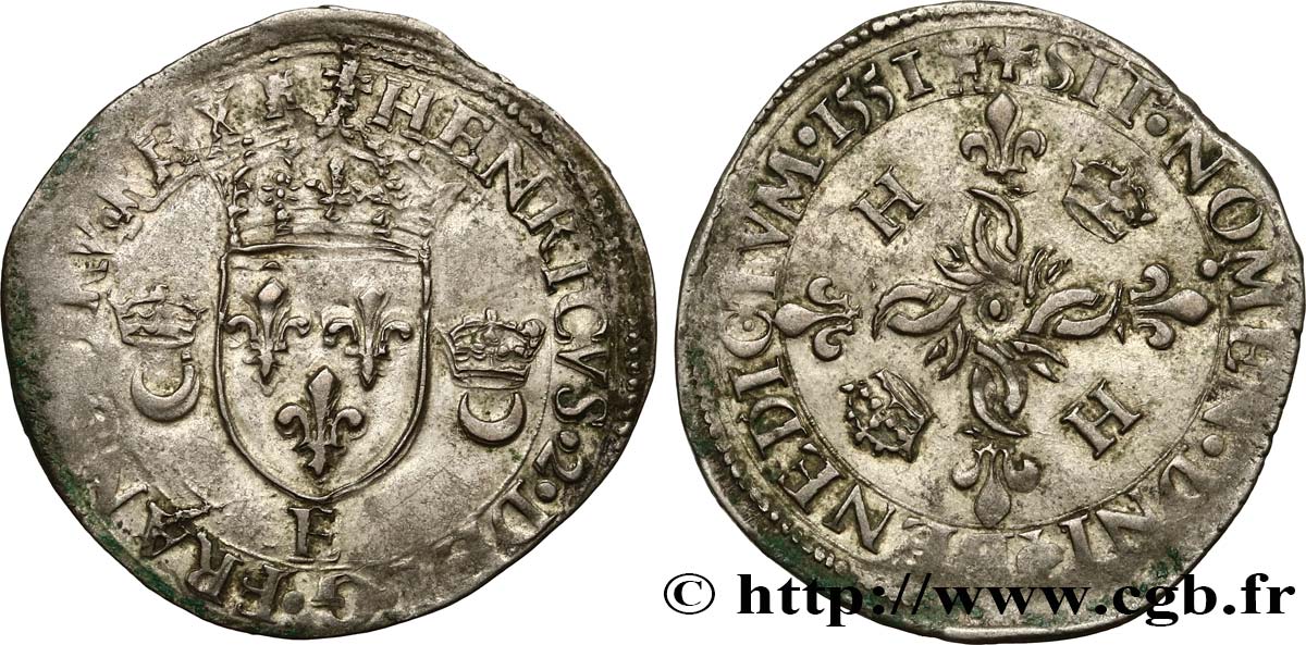 HENRI II Douzain aux croissants 1551 Tours TB+/TTB