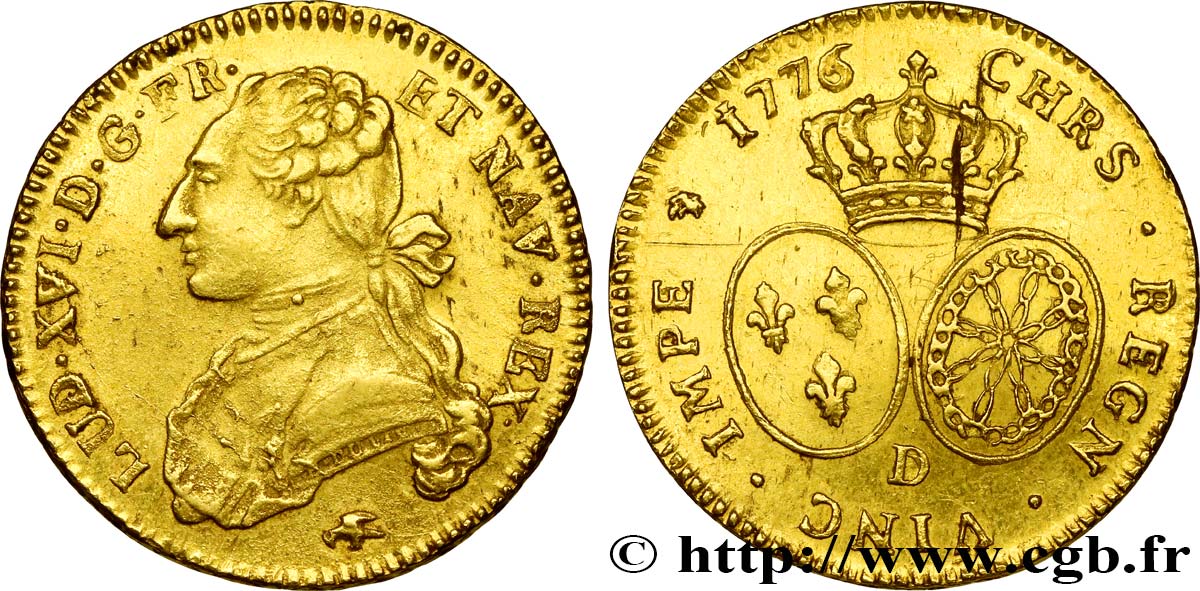 LOUIS XVI Double louis d’or aux écus ovales 1776 Lyon MBC+