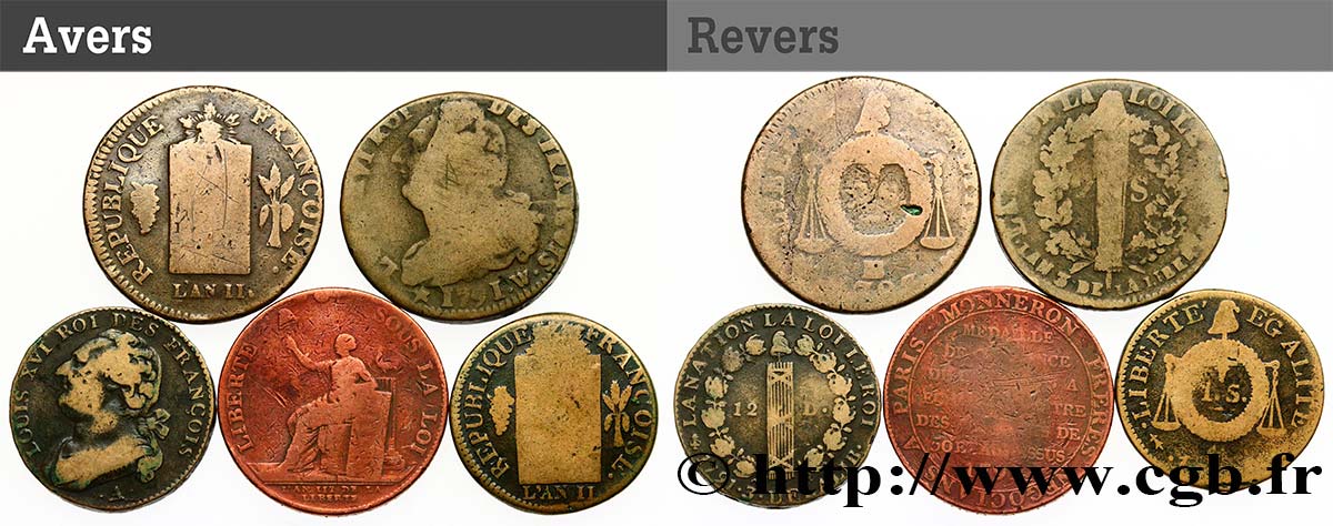 LOTS Lot de cinq monnaies de la Révolution française n.d. s.l. B