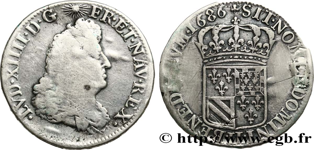 LOUIS XIV LE GRAND OU LE ROI SOLEIL Quart d écu de Flandre 1686 Lille TB/TB+