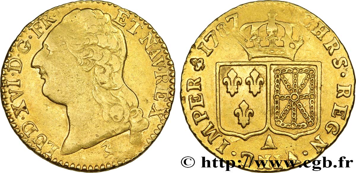 LOUIS XVI Louis d or aux écus accolés 1787 Paris BC+/MBC