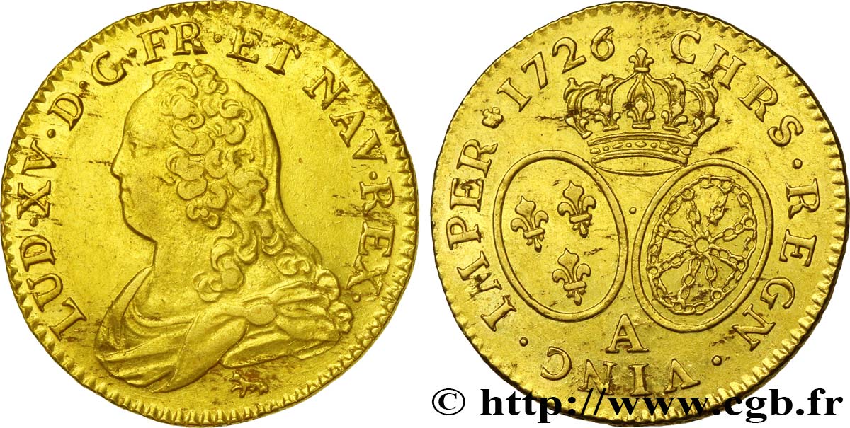 LOUIS XV DIT LE BIEN AIMÉ Louis d&nbsp;or aux écus ovales, buste habillé 1726 Paris TTB+/SUP