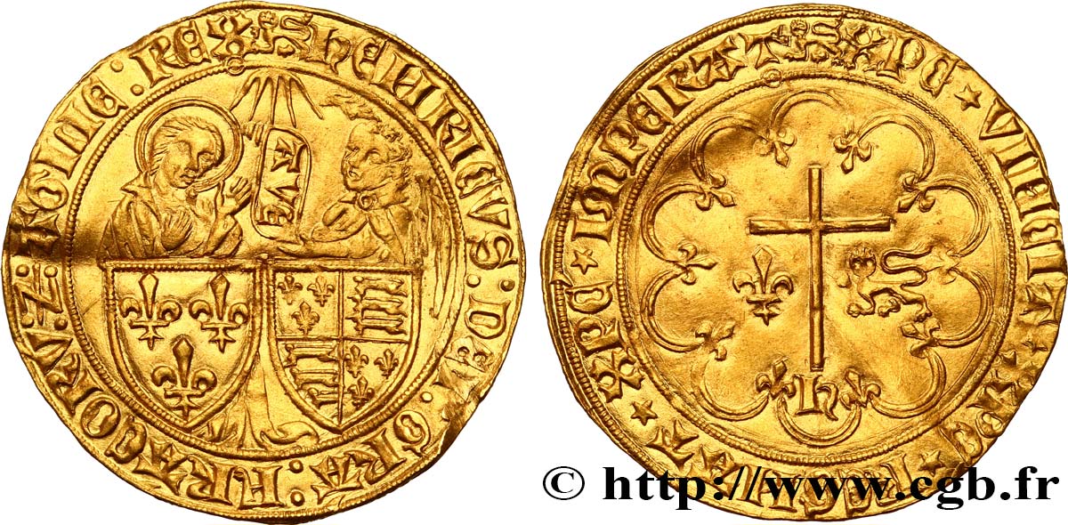 HENRY VI DE LANCASTRE - ROI DE FRANCE (1422-1453) - ROI D ANGLETERRE (1422-1461) et (1470-1471) Salut d or n.d. Rouen TTB+/SUP