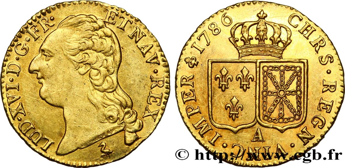 LOUIS XVI Louis d or aux écus accolés 1786 Paris AU/MS