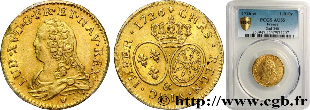 LOUIS XV DIT LE BIEN AIMÉ Louis d or aux écus ovales, buste habillé 1726 Aix-en-Provence SUP
