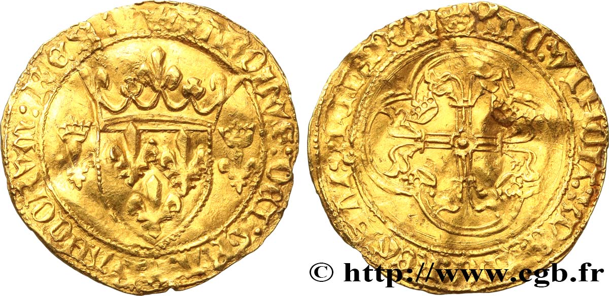 CHARLES VII  THE WELL SERVED  Écu d or à la couronne ou écu neuf 12/08/1445 Angers XF