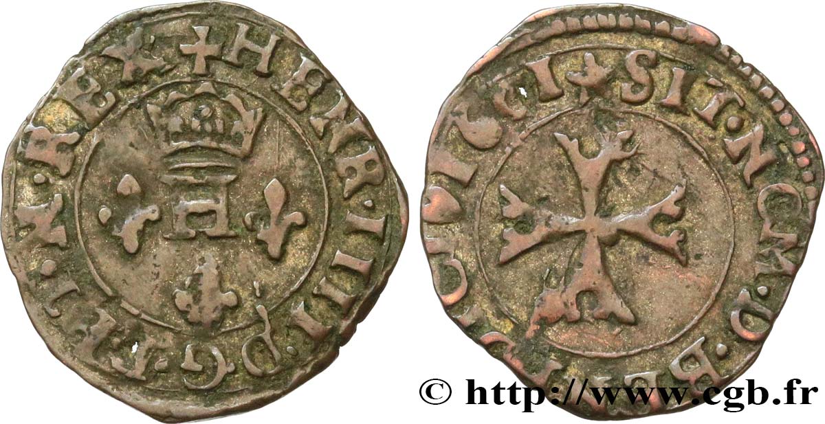 HENRY IV Liard à l H couronnée, 4e type (à la croix échancrée) 1601 Chambéry MBC