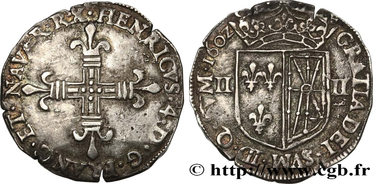 HENRI IV LE GRAND Quart d écu de Navarre 1602 Saint-Palais TTB/TTB+