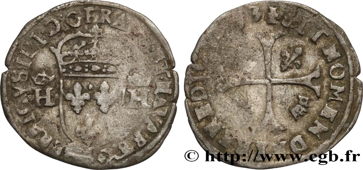 HENRY IV Douzain aux deux H couronnées, 9ème type 1593 Clermont-Ferrand q.MB