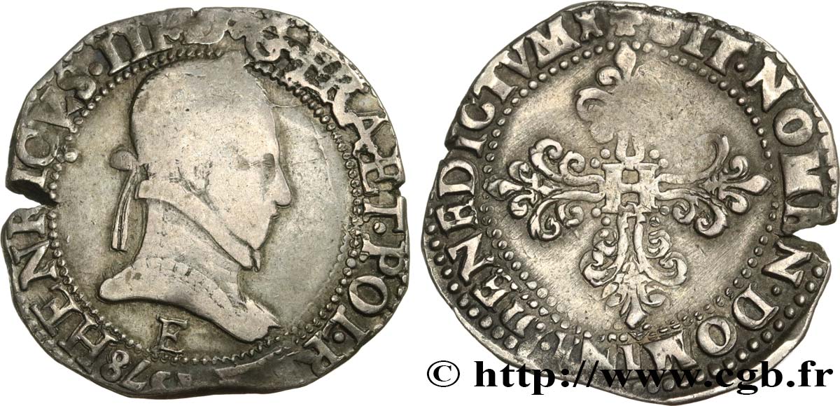 HENRY III Franc au col plat 1578 Tours BC+
