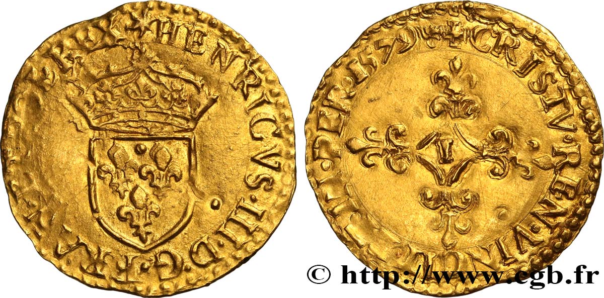 HENRI III Écu d or au soleil, 3e type 1579 Limoges TTB+